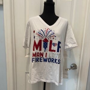 Bella Canvas White Tee with Red and Blue Fireworks Design